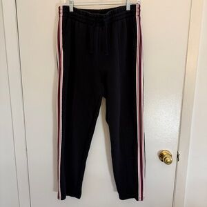 Aritzia TNA The Iconic Track Fleece Sweatpants Black Red White Stripe Size Large